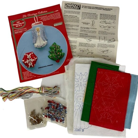 Paragon Needlecraft 6916 Felt Christmas Spinner Ornaments Kit Set Of 3 Designs - Picture 1 of 5